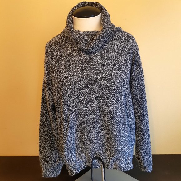 Joe Fresh Navy Blue and White Pouch Pocket Turtleneck Sweater Drawstring Hem - Picture 1 of 8